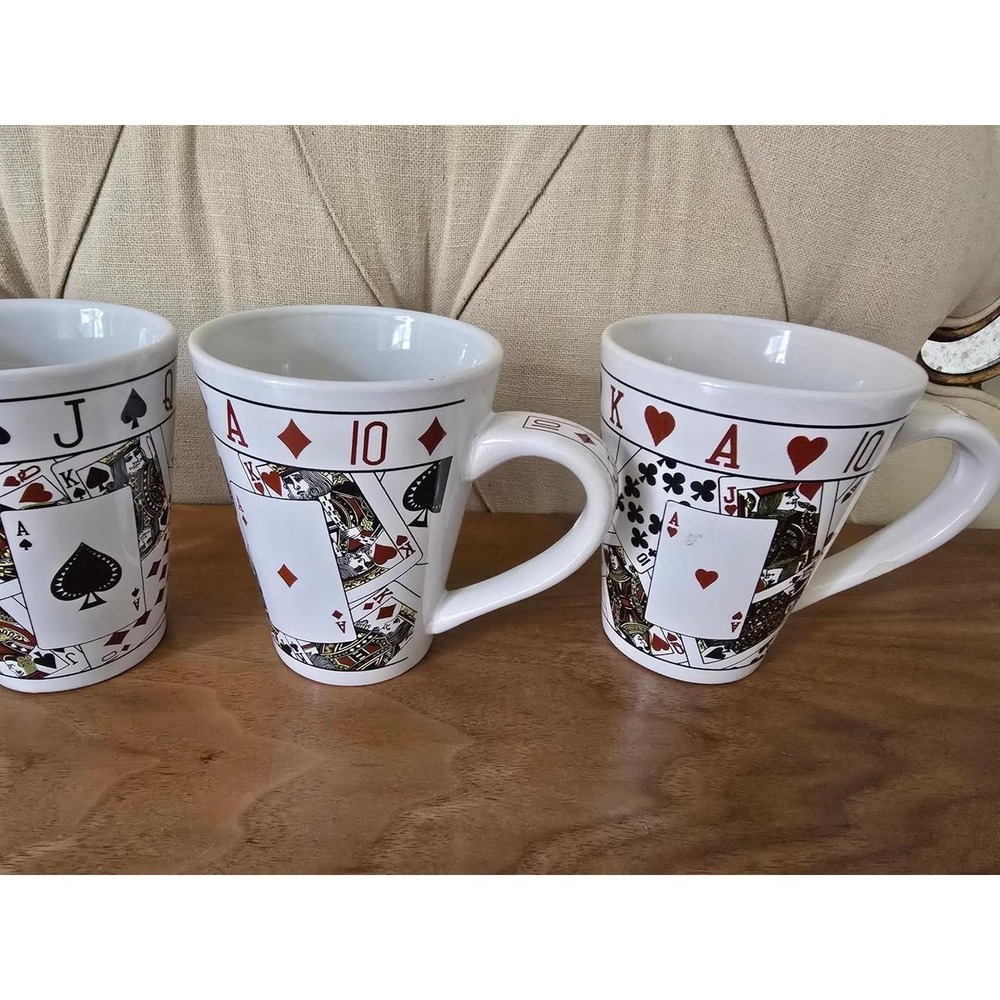 Set of 4 Playing Card Coffee Mugs Poker Casino Theme 12 cm / 4.7" - Picture 3 of 6